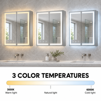 Kingstin Élégante Armoire Miroir LED Murale, Antibuée, Étagères en Verre et Dimensions sur Mesure pour Projets de Salle de Bain