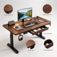 Bureau assis-debout électrique avec tiroir et crochet pour casque, hauteur réglable, double moteur, mémoire de position, pour bureau à domicile