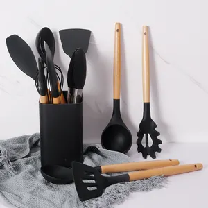 Silikon Küche Kochgeschirr Set, Holz Utensilien zum Kochen, Küchengeräte Gadgets