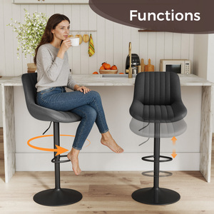 Modern <b>Adjustable</b> <b>Bar</b> <b>Stool</b> Faux Leather Metal Base Swivel Counter Height Chair for Home <b>Bar</b> Commercial Use - Product Image 5