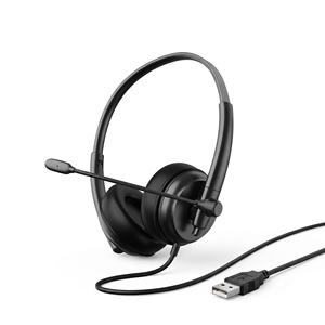 Casque audio supra-auriculaire avec micro à perche, filaire USB, son stéréo, pour ordinateur, commande par bouton - Product Image 1