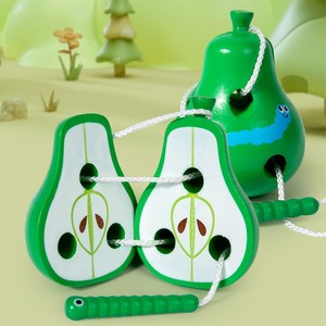 Juguete de <span class=keywords><strong>madera</strong></span> para niños, juego de enhebrar gusanos que comen frutas, juguete educativo temprano para el entrenamiento de la motricidad fina para niños pequeños - Product Image 2