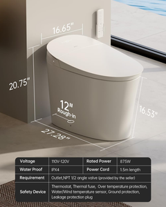 Urinoir intelligent pour hommes avec bidet intégré, ouverture et fermeture automatiques, protection en mousse, 1000 grammes, siphon en S, double chasse, siège confort ADA - Product Image 6