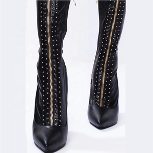 Fashion Front Zip Stretch Thigh High <b>Boots</b> Pointed Toe Thin High Heel Long <b>Boots</b> Over the Knee Big Size 43 Fit All Size - Product Image 6