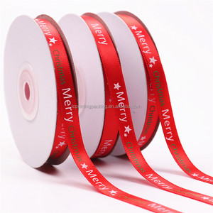 Venta al por mayor 50 yardas 3/8 \ "poliéster Feliz Navidad cinta de satén rollos para decoraciones de Navidad - Product Image 6