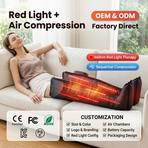 Masseur de jambes sans fil OEM ODM à compression d'<span class=keywords><strong>air</strong></span> <span class=keywords><strong>5</strong></span> chambres 210 mmHg, bottes de récupération pour la circulation sanguine, CE FCC avec lumière rouge et chaleur - Product Image 1