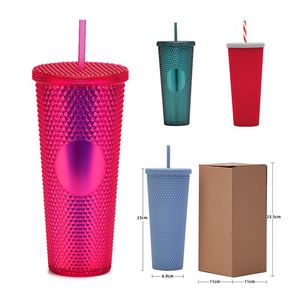 24oz 710ml Gold Sliver Purple Foil Color Electroplating <b>Double</b> <b>Wall</b> As Plastic Studded Tumbler With Straw - Product Image 1