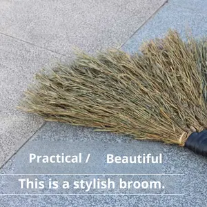 Balai artisanal noir à poils durs <span class=keywords><strong>sans</strong></span> <span class=keywords><strong>feuilles</strong></span>, grand balai d'extérieur à l'ancienne, balai à neige, petit balai en bambou, balai de nettoyage du Shandong - Product Image 2