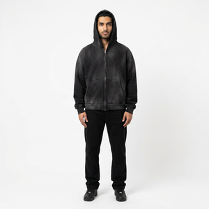 Sweat-shirts à capuche zippés en coton 100% vintage, double couche, délavés à l'acide, délavés au soleil, usés, de qualité supérieure, personnalisés, de luxe, streetwear d'hiver - Product Image 1