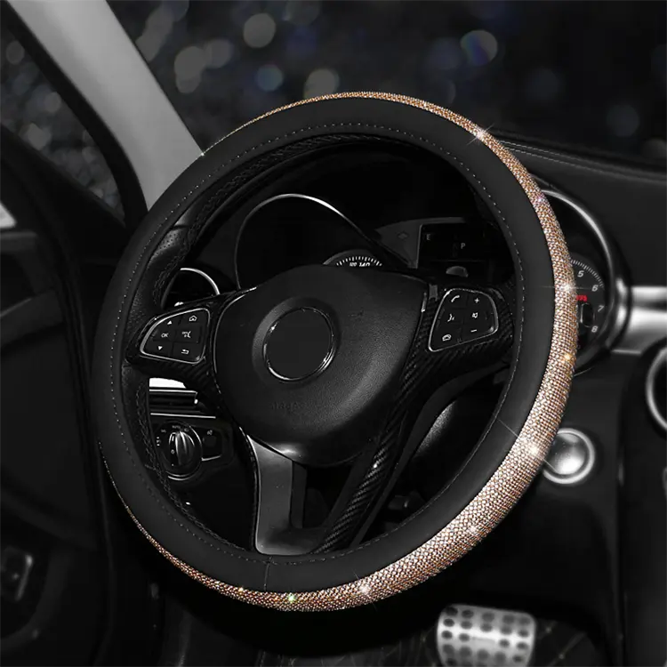 Car interior upholstery diamond inlaid car bling steering wheel covercar handle cover lovely steering wheel cover for men