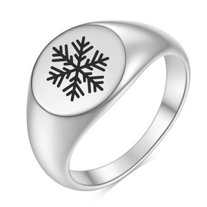 Bague en acier inoxydable poli gravé, 12 mm de diamètre, motif flocon de neige en or 18 carats, bijoux de mode unisexe, cadeau - Product Image 5