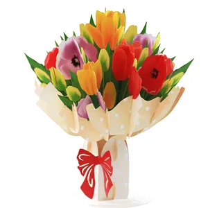 Бумага, благодарственная открытка, резьба, цветок, праздничный подарок, большой букет тюльпанов, 3D всплывающие поздравительные открытки с бабочкой, галстук-бабочкой