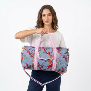 Handmade <b>Large</b> Cotton Quilted Duffle Bag Floral Print Luxury Casual Sport Travel Bag Including Pockets Polyester Lining Zipper - Product Image 1