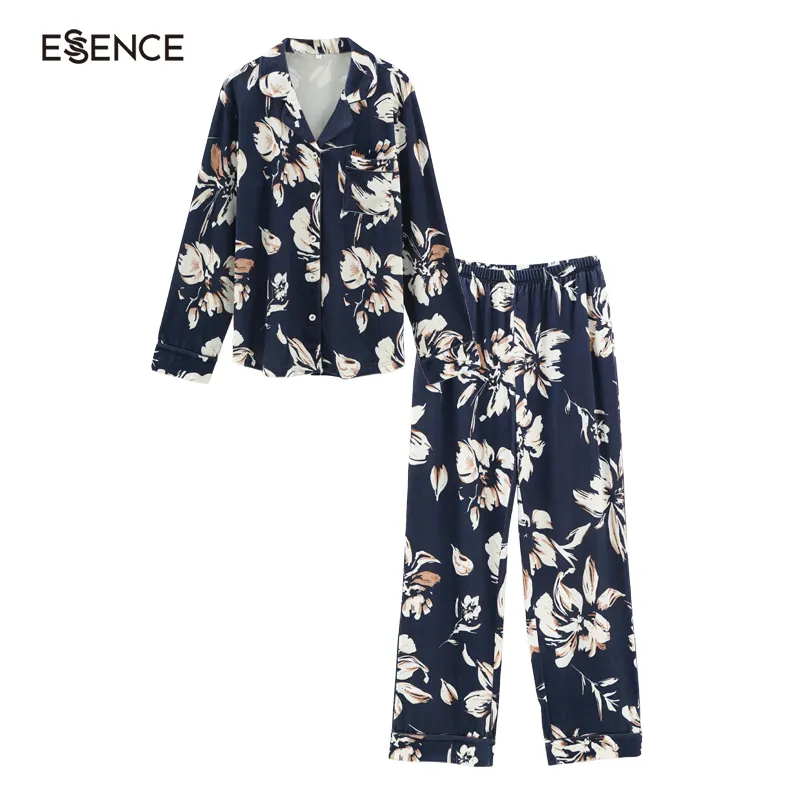 Custom Winter Floral Print Lounge Wear Long Sleeve Top With Pants Velvet Pajamas For Women Set