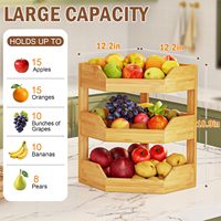 Panier à fruits d'angle en bambou à 3 niveaux, support de comptoir de cuisine, organisateur de rangement pour fruits et légumes, pour oignons, pain, collations, pommes de terre