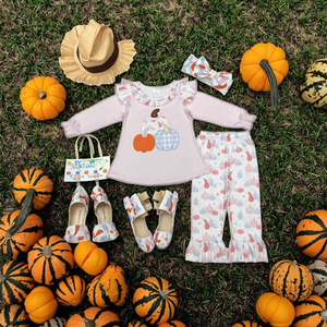 RTS NO MOQ ชุดลายฟักทองบูติกสำหรับเด็กผู้หญิงตัวเล็กๆเสื้อผ้าวันขอบคุณพระเจ้าขายส่ง - Product Image 1