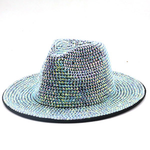 Chapeaux Fedora pour femmes à la mode feutre brillant Performance strass Jazz <span class=keywords><strong>chapeau</strong></span> <span class=keywords><strong>Borsalino</strong></span> Panama <span class=keywords><strong>chapeau</strong></span> Trilby pour les fêtes en plein air - Product Image 4