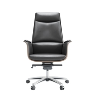 Chaise de bureau de direction moderne à dossier haut, en cuir écologique, avec panneau latéral en bois courbé, pivotante, réglable, ergonomique, pour PDG