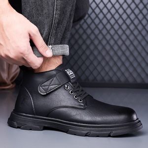Bottes d'hiver pour hommes en cuir marron chaudes et imperméables à tige haute - Product Image 4