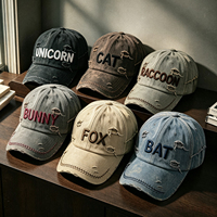Op maat gemaakte geborduurde logo hoge kwaliteit vintage denim baseball cap 6 panelen gebogen klep gewassen katoen sport petten