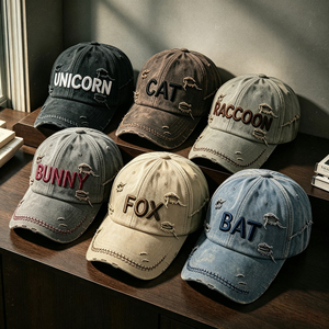 Custom Embroidery Logo High Quality Vintage Denim <strong>Baseball</strong> <strong>Cap</strong> 6 Panel Curved Brim Distressed Washed Cotton Sport Dad Hats - Product Image 5