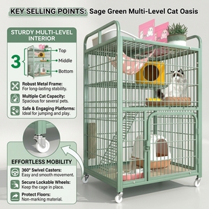 Cage à chat mobile extra-large écologique en tube carré, avec système <span class=keywords><strong>de</strong></span> rangement, revêtement poudré, fermeture à bouton et motif uni, pour usage domestique - Product Image 2