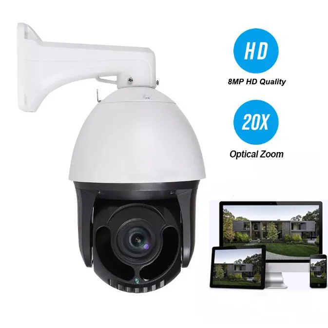 8MP 20X Optical Zoom 6 Inch High Speed Dome Wired IP CCTV Security Outdoor PTZ 4K Surveillance Camera