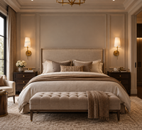 Applique murale en acier avec abat-jour en lin, luminaire moderne de luxe pour salle de bain, chambre, couloir, fournisseur pour projets résidentiels et hôteliers, sur mesure
