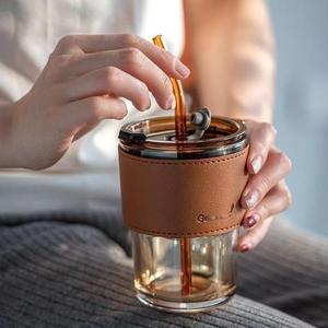 Forniture Spot 400 ml tazza in bianco Logo personalizzato <span class=keywords><strong>acqua</strong></span> Cola potabile può vetro trasparente tazze da caffè con coperchi e cannucce - Product Image 1