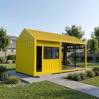 Maison préfabriquée jaune en conteneur de 20 pieds ou 40 pieds, prête à l'emploi, maison modulaire compacte, toit en pente, certifiée CE ISO