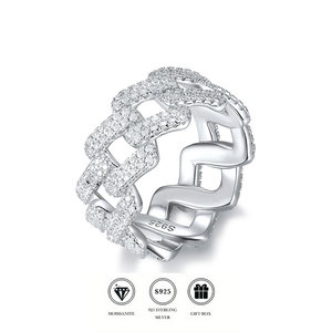 Großhandel Voll-Moissanit Iced Out Cuban Link <span class=keywords><strong>Ring</strong></span>, 18K <span class=keywords><strong>Gold</strong></span>/Weiß<span class=keywords><strong>gold</strong></span>/Rosé<span class=keywords><strong>gold</strong></span> Plattierter S925 Silber Hip Hop <span class=keywords><strong>Ring</strong></span>, OEM/ODM - Product Image 1