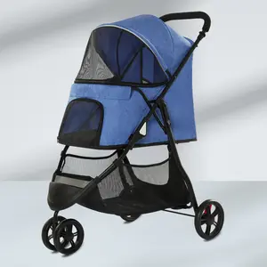 3 Wheels Lightweight Steel Dog Show Trolley Stroller With Detachable Carrier