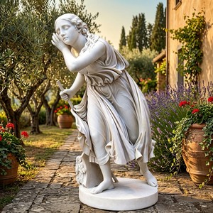 Sculpture personnalisée en marbre Nydia - Statue néoclassique sur mesure de la Jeune Fille aux Fleurs de Pompei pour intérieurs de luxe - Product Image 4