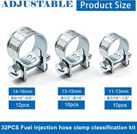 Kit d'assortiment de 32 colliers de serrage pour tuyaux d'injection de carburant 1/4" 5/16" 3/8", colliers de serrage pour tuyaux et manchons de protection