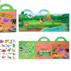 Pegatina con tema de dinosaurio, libro silencioso, almohadillas reutilizables, actividad de moda extraíble, Escena de dibujos animados, pegatinas de animales, libro ocupado - Product Image 4