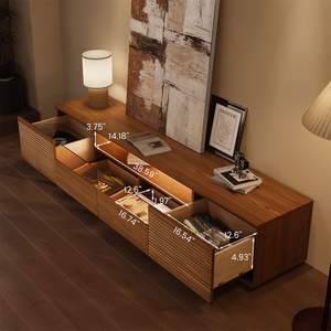 طاولة تلفزيون خشبية عصرية من AJUNION بتصميم مضلع، وحدة ترفيه لغرفة المعيشة، كونسول تلفزيون بلون الجوز من MDF مع إضاءة LED - Product Image 5