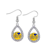Pendientes Sigma Gamma Rho con Forma de Lágrima y Pedrería, Pendientes con Letras Griegas, Regalo para Chicas de la Hermandad, Accesorio de Joyería Personalizado