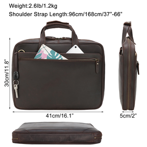 TIDING Vintage Men Cow Buffalo Leather <span class=keywords><strong>15</strong></span> Inch Laptop Briefcase Slim Genuine Leather Laptop Bag for Man - Product Image 3