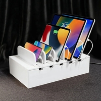 Station de charge rectangulaire en bambou pour plusieurs appareils, support de bureau pour téléphones, tablettes, iPad, ordinateurs portables - Marron