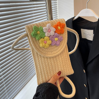 Sac bandoulière en toile tissé à la main, motif armure, motif floral, pour téléphone et monnaie, idéal pour les vacances à la plage