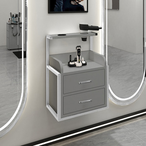 Station de salon murale de style industriel avec cadre métallique et supports pour outils, armoire de rangement haut de gamme pour salon de coiffure avec tiroirs - Product Image 3