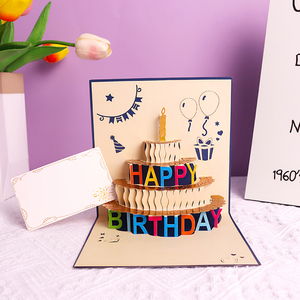 Biglietto di <span class=keywords><strong>auguri</strong></span> 3D piegato a mano Vintage torta di <span class=keywords><strong>compleanno</strong></span> candela Pop up biglietti scritti a mano per festa di <span class=keywords><strong>compleanno</strong></span> di amici di famiglia regalo - Product Image 1