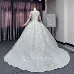 Haute qualité a-ligne Silhouette cou à manches longues <span class=keywords><strong>mariée</strong></span> <span class=keywords><strong>grande</strong></span> <span class=keywords><strong>taille</strong></span> longueur au sol chapelle Train dentelle <span class=keywords><strong>robe</strong></span> de <span class=keywords><strong>mariée</strong></span> Lsch17 - Product Image 2