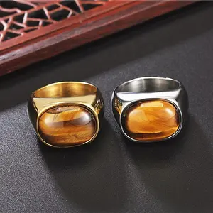 Bague Vintage en forme d'oeil de tigre pour hommes, bijou rétro Simple en acier inoxydable, anneau Large et bling-bling, 2023