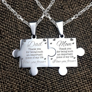 Collana Puzzle creativa in acciaio inossidabile di colore argento personalizzata collana di gioielli di moda per regali di ringraziamento <span class=keywords><strong>papà</strong></span> e <span class=keywords><strong>mamma</strong></span> - Product Image 2