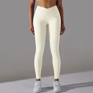 Custom Polyester Spandex Plus Size Fitness Hoge Taille Butt Lift V-Vorm Womens Gym Panty Yoga Broek Legging Met Zakken