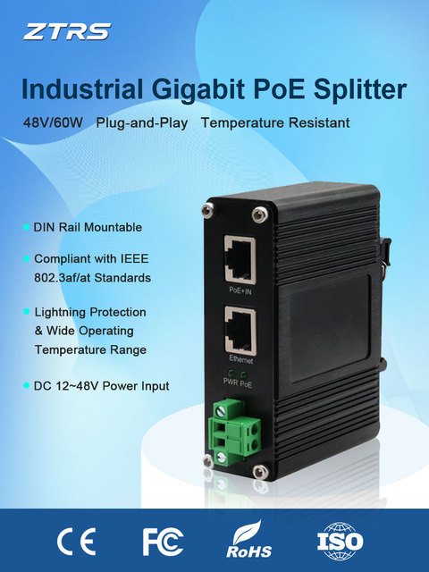 Industrial 2-Port Gigabit PoE+ Injector 60W Max Per Port 12V Wide Voltage Input High Power for IP Camera Wireless AP Cat5e