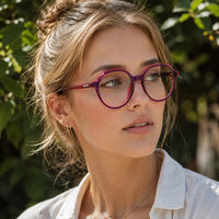 Vente en gros de montures optiques en acétate personnalisées, lunettes rondes géométriques, lunettes de mode transparentes pour femmes et hommes