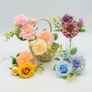 Bouquet de roses artificielles en soie Dongchen Crafts, fleurs de dahlia, décoration de mariage et de maison, fausses roses, fleurs de printemps, 31g - Product Image 1