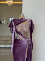 LM L0114 Robes de soirée 2025 Robe élégante pour anniversaire Fête de luxe Robe violette en velours à fente haute